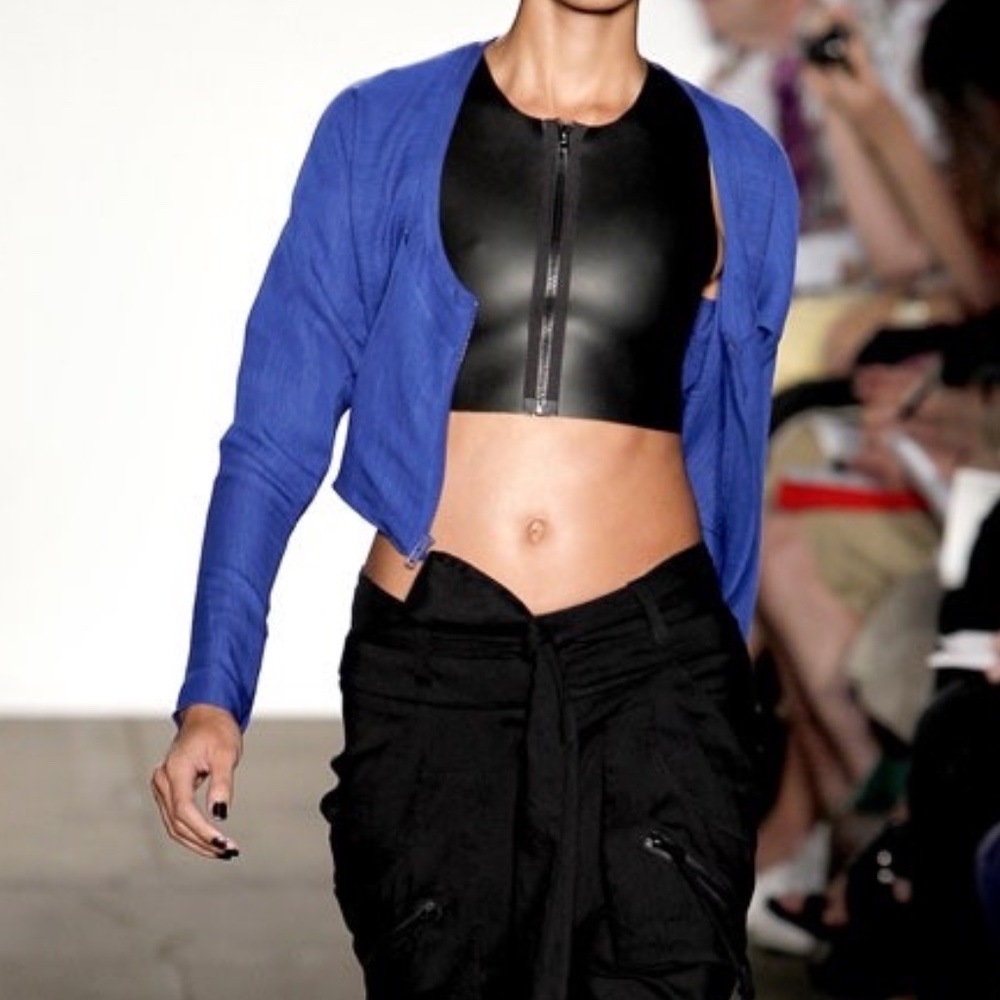 Ohne Titel Blue cropped leather jacket